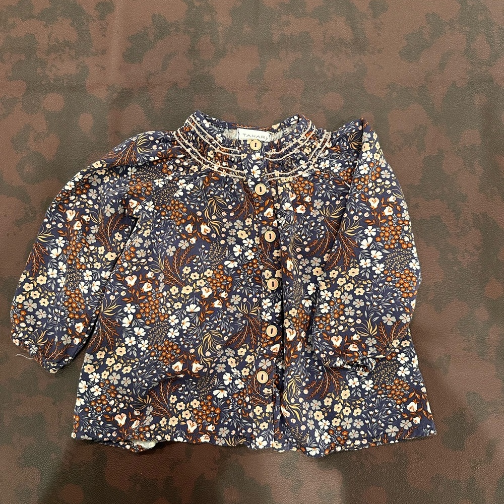 Tahari Kids Floral Blouse -‎ Navy and Brown 12 M